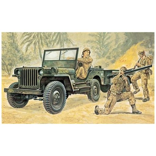 Italeri Willys MB Jeep with Trailer - model la scara